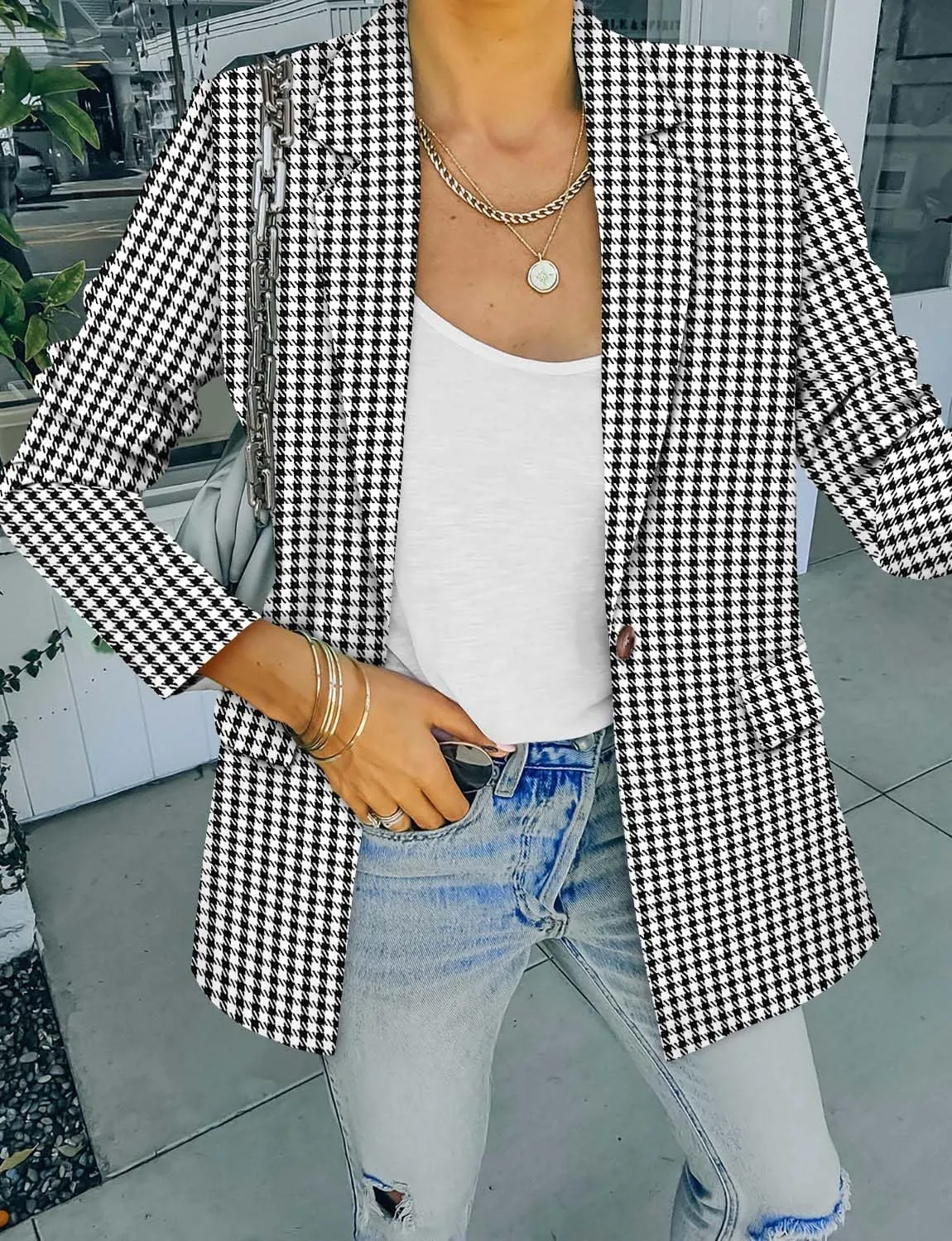 CRAZY GRID Women Business Casual Blazers with Lined Professional Work Suit Jacket with Pockets