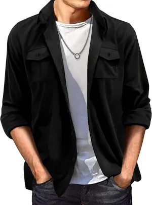 crazynekos Men's Casual Suede Long Sleeve Button Down Shirt Beach Slim Fit Shirt