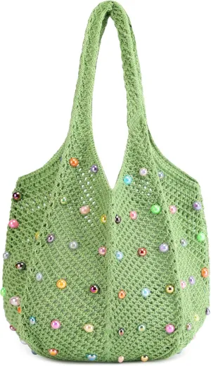 Crochet Tote Bag for Women Mesh Summer Beach Bag Large Knitted Bag Woven Shoulder Handbag Vacation Aesthetic Hobo Bag Travel
