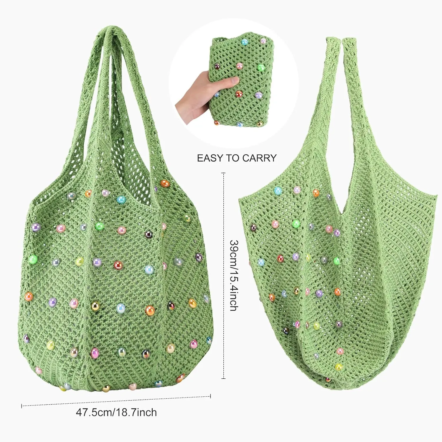 Crochet Tote Bag for Women Mesh Summer Beach Bag Large Knitted Bag Woven Shoulder Handbag Vacation Aesthetic Hobo Bag Travel