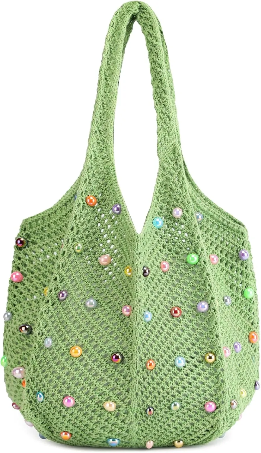 Crochet Tote Bag for Women Mesh Summer Beach Bag Large Knitted Bag Woven Shoulder Handbag Vacation Aesthetic Hobo Bag Travel