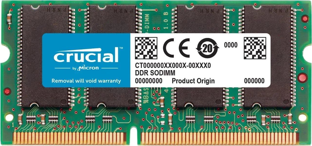 Crucial 1GB DDR-333MHz, PC2700, 200-PIN SODIMM 2.5V CL=2.5 Unbuffered Non-ECC Laptop Memory Upgrade - CT12864X335