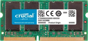 Crucial 1GB DDR-333MHz, PC2700, 200-PIN SODIMM 2.5V CL=2.5 Unbuffered Non-ECC Laptop Memory Upgrade - CT12864X335