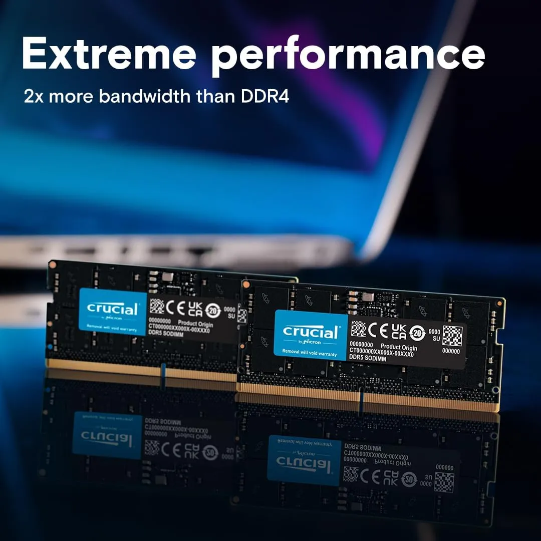 Crucial 64GB DDR5 RAM, 5600MHz (or 5200MHz or 4800MHz) Laptop Memory Kit, SODIMM 262-Pin, Compatible with 13th Gen Intel Core and AMD Ryzen 6000 - CT2K32G56C46S5