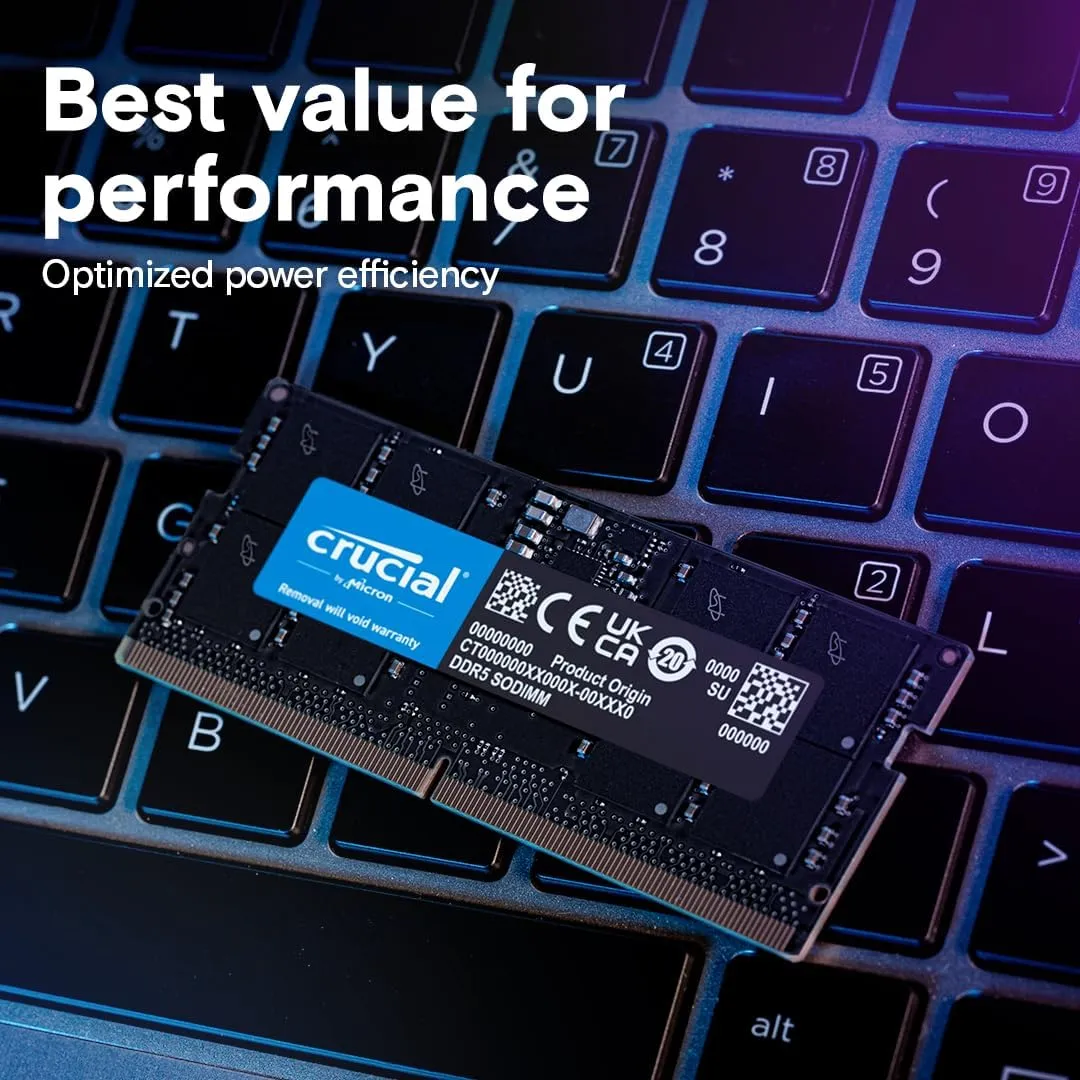 Crucial 64GB DDR5 RAM, 5600MHz (or 5200MHz or 4800MHz) Laptop Memory Kit, SODIMM 262-Pin, Compatible with 13th Gen Intel Core and AMD Ryzen 6000 - CT2K32G56C46S5