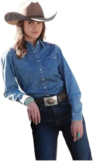 Cruel Girl Women's Long Sleeve Indigo Denim Snap Shirt