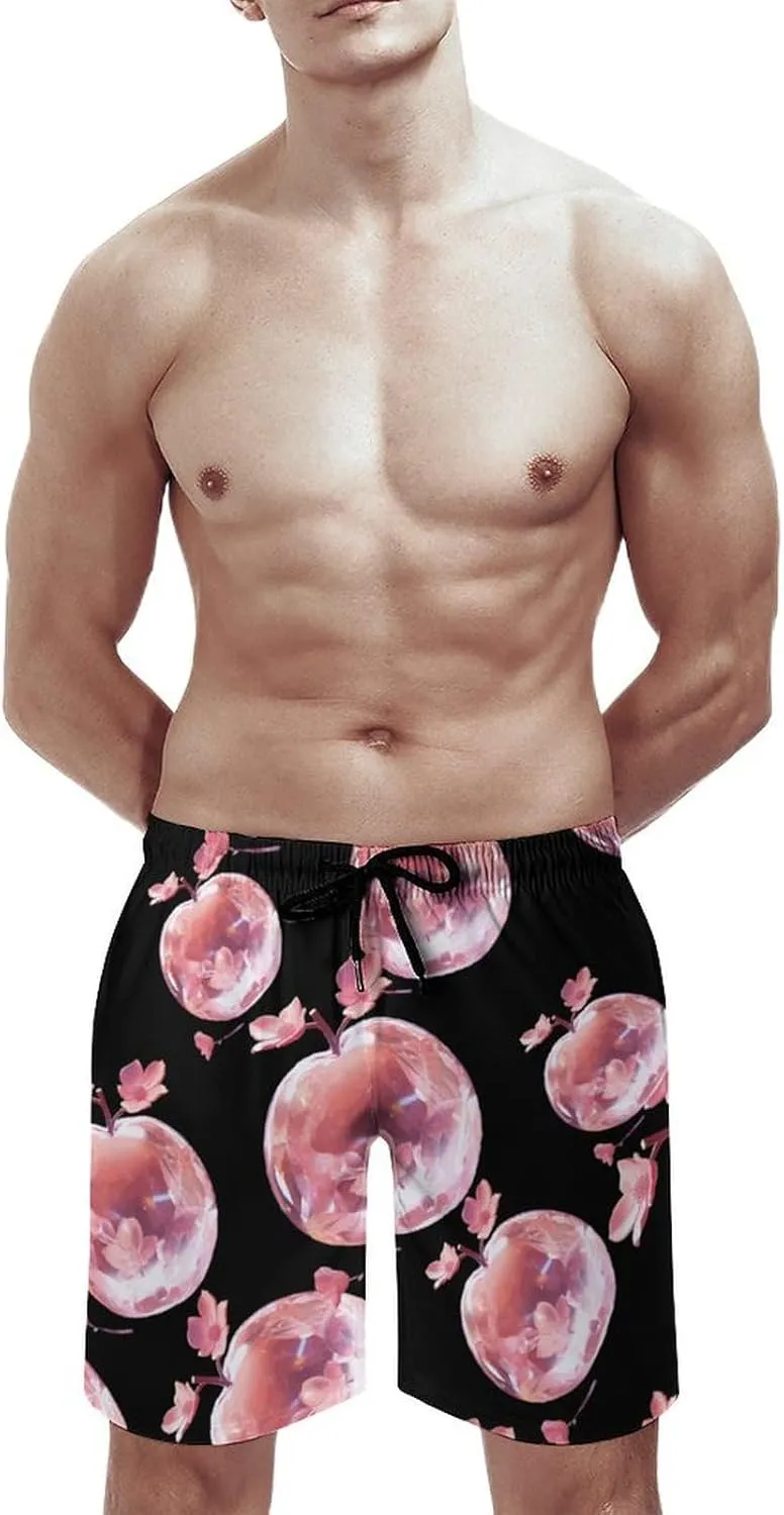 Crystal Apples Men's Swim Trunks Quick Dry Hawaii Board Shorts Bathing Suits Beachwear with Mesh Lining
