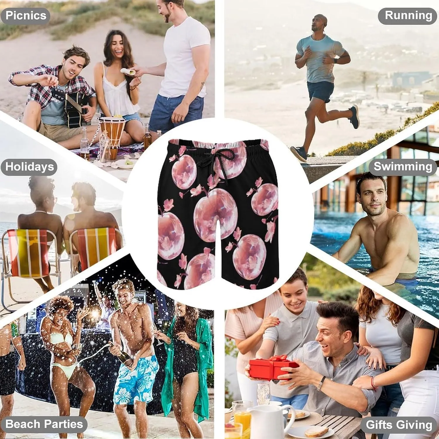 Crystal Apples Men's Swim Trunks Quick Dry Hawaii Board Shorts Bathing Suits Beachwear with Mesh Lining