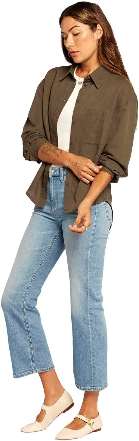 Current/Elliott Women’s The Candid Long Sleeve Linen Shirt – Linen Top, Button Down Shirt for Women