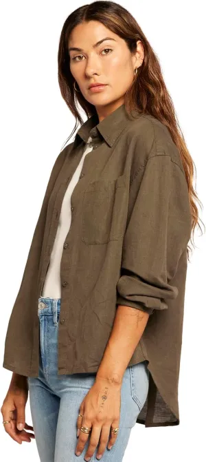 Current/Elliott Women’s The Candid Long Sleeve Linen Shirt – Linen Top, Button Down Shirt for Women