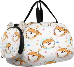 Cute Dogs Kids Overnight Sports Duffel Bags with Shoe Compartment & Wet Pocket Travel Sport Gym Bag for Girls Boys