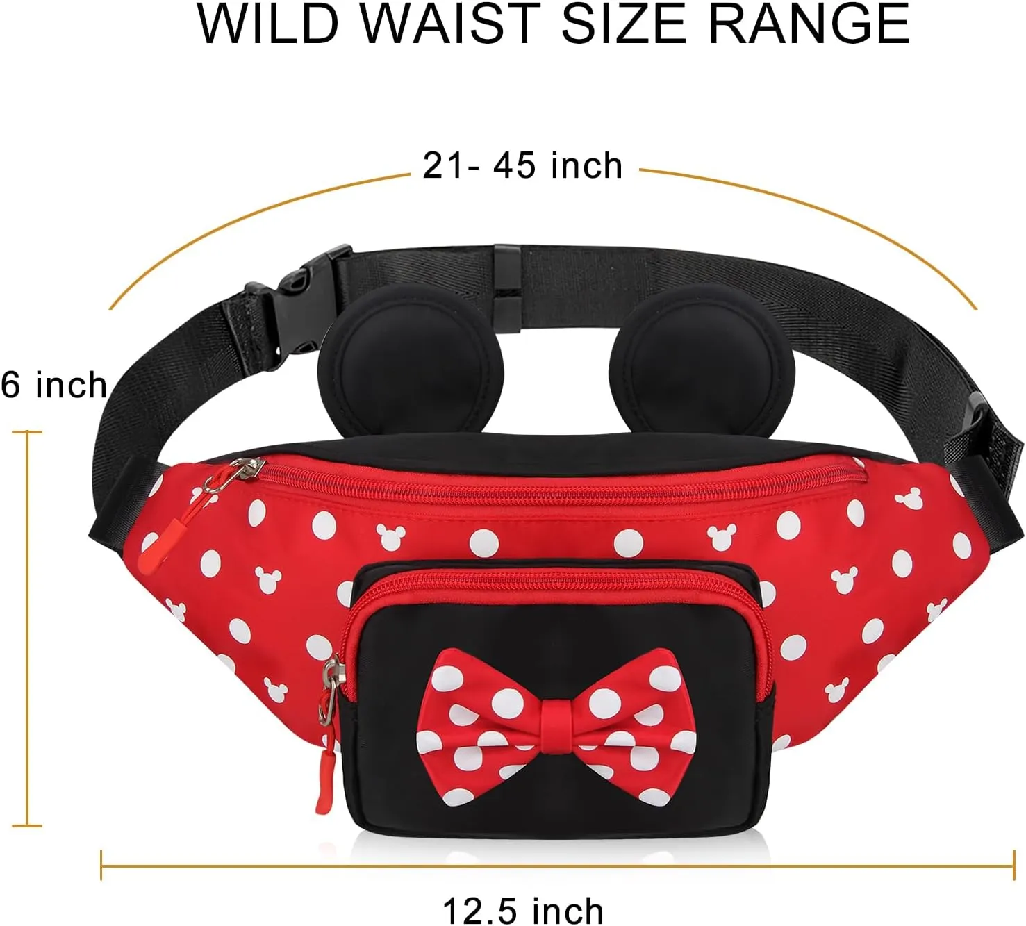 Cute Fanny Pack for Travel Best Fanny Pack Women Waist Pack Teen Girls Mini Mouse Belt Bag Cartoon Fanny Pack Hiking Bum Bags Outdoor Waist Bag with Mouse Ears Red