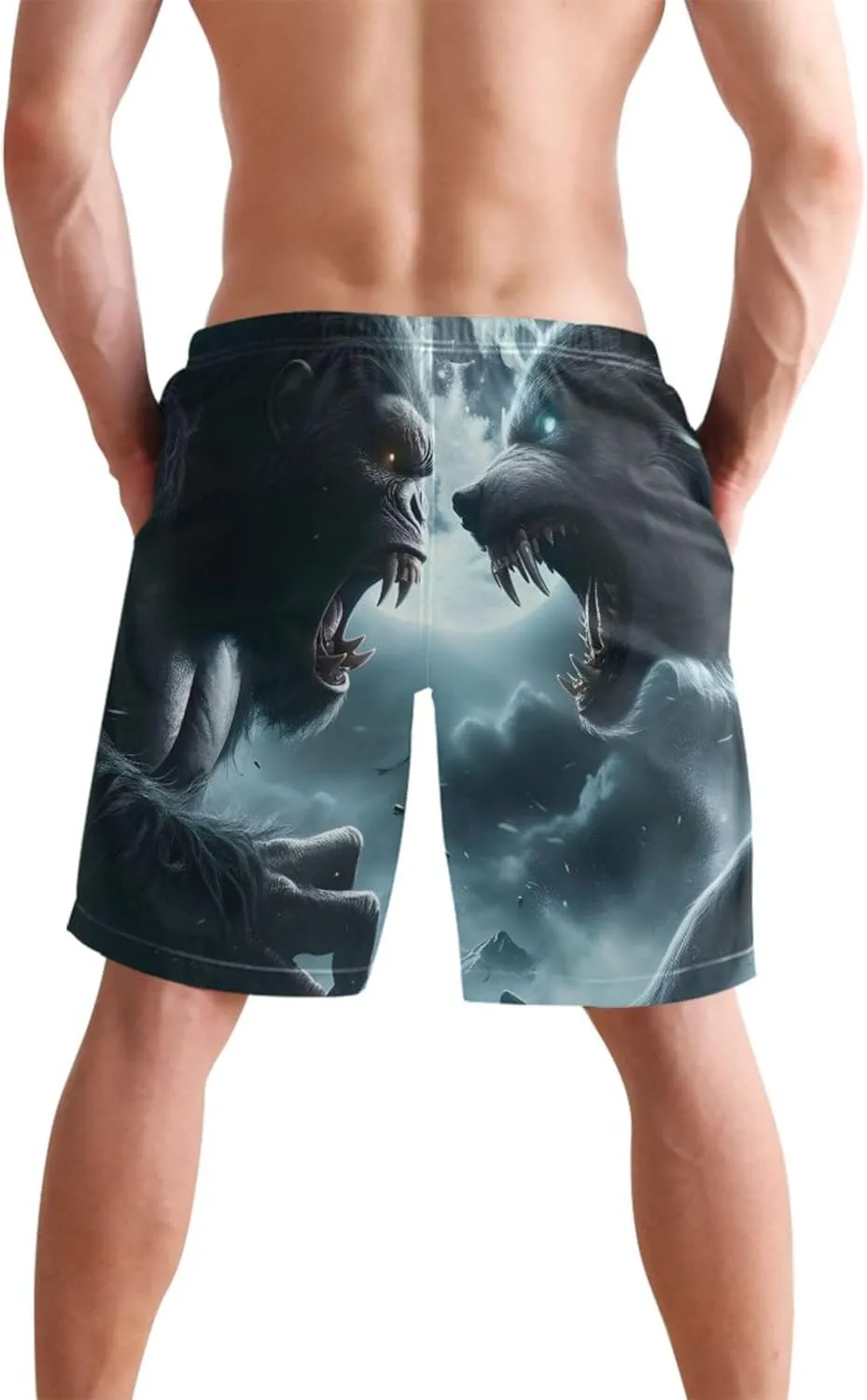 Cute Monkey Banana Beige Men's Swim Trunks Funny Men's Swimming Trunks Vacation Bathing Suit Quick Dry S