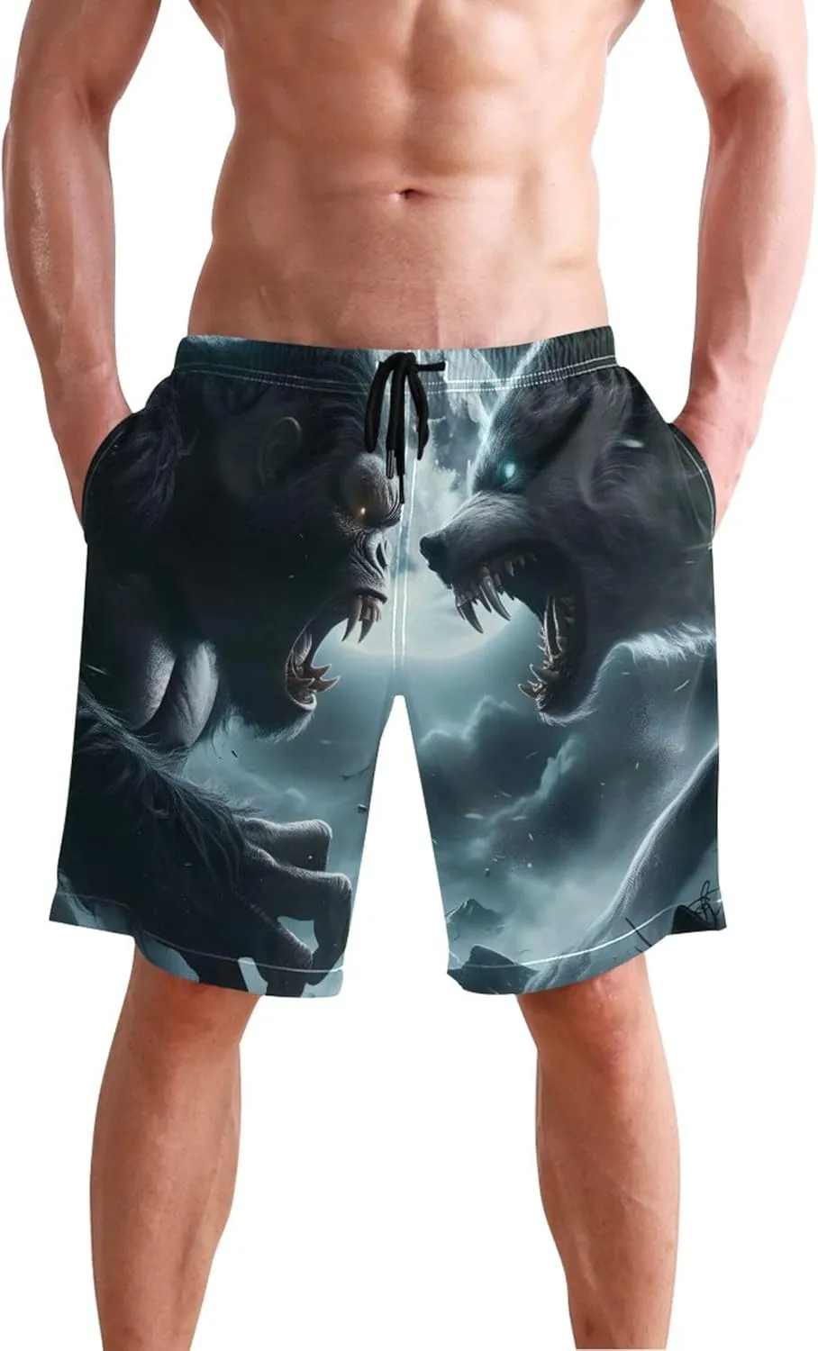 Cute Monkey Banana Beige Men's Swim Trunks Funny Men's Swimming Trunks Vacation Bathing Suit Quick Dry S