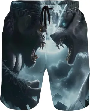 Cute Monkey Banana Beige Men's Swim Trunks Funny Men's Swimming Trunks Vacation Bathing Suit Quick Dry S