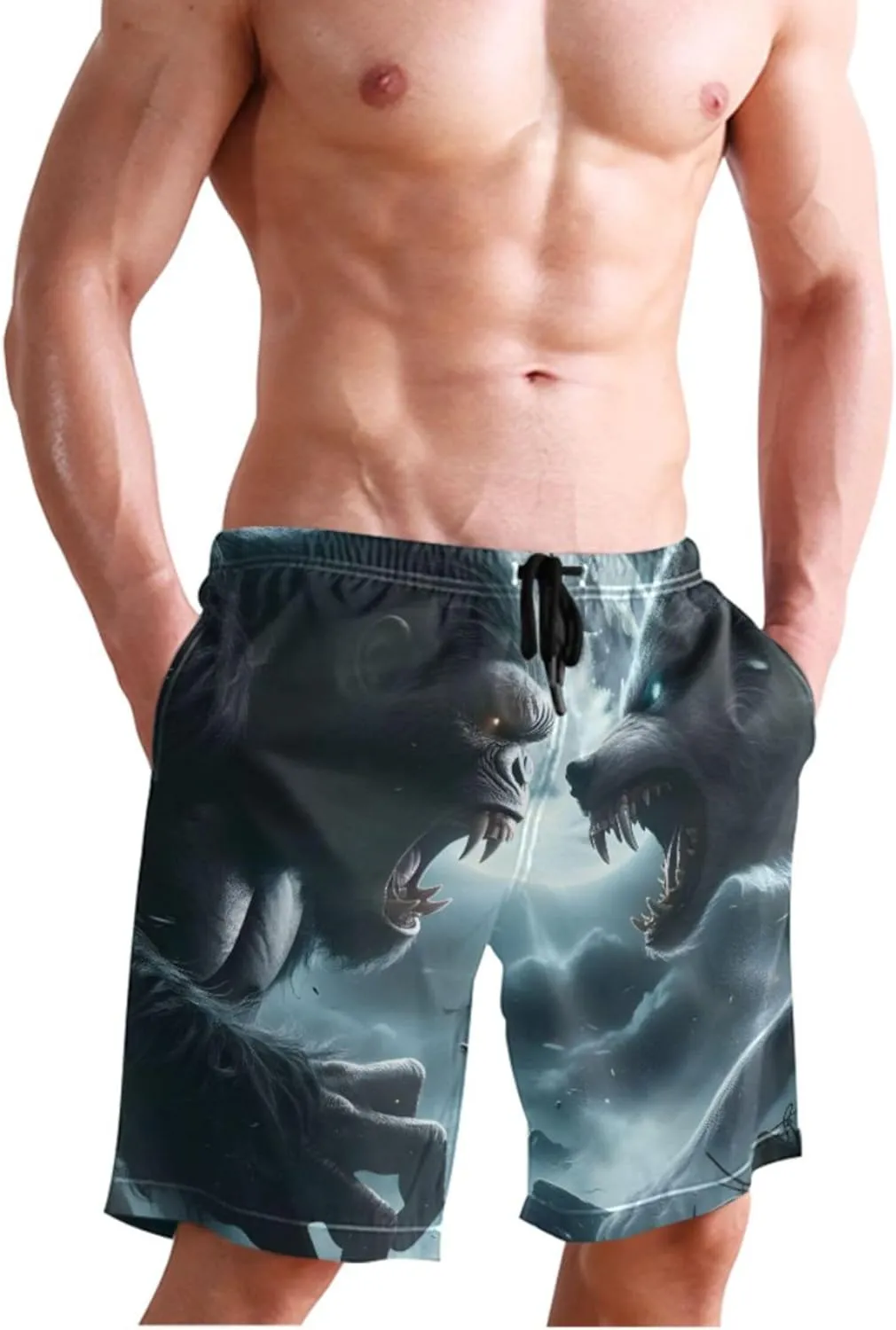 Cute Monkey Banana Beige Men's Swim Trunks Funny Men's Swimming Trunks Vacation Bathing Suit Quick Dry S