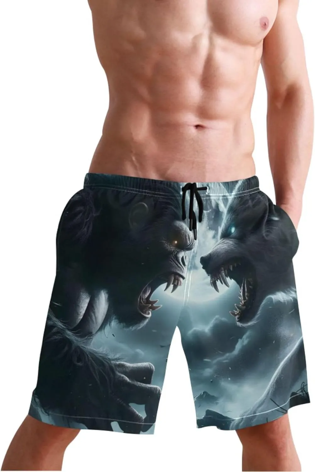 Cute Monkey Banana Beige Men's Swim Trunks Funny Men's Swimming Trunks Vacation Bathing Suit Quick Dry S
