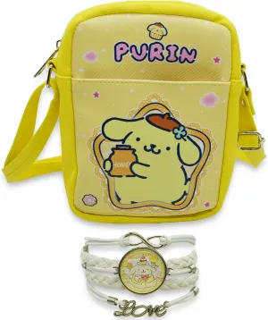 Cute Pudding Dog Crossbody Bag with Adjustable Shoulder Strap and Bracelet Charm, Kawaii Handbag with Zipper, Dog Wallet Purse Shoulder Bag Coin Pouch Accessories for Women Girls