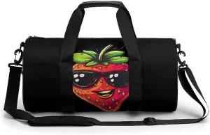 Cute Strawberry with Glasses Print Gym Sport Bag Travel Duffel Bags Weekender Carry on Tote Bags for Women Men