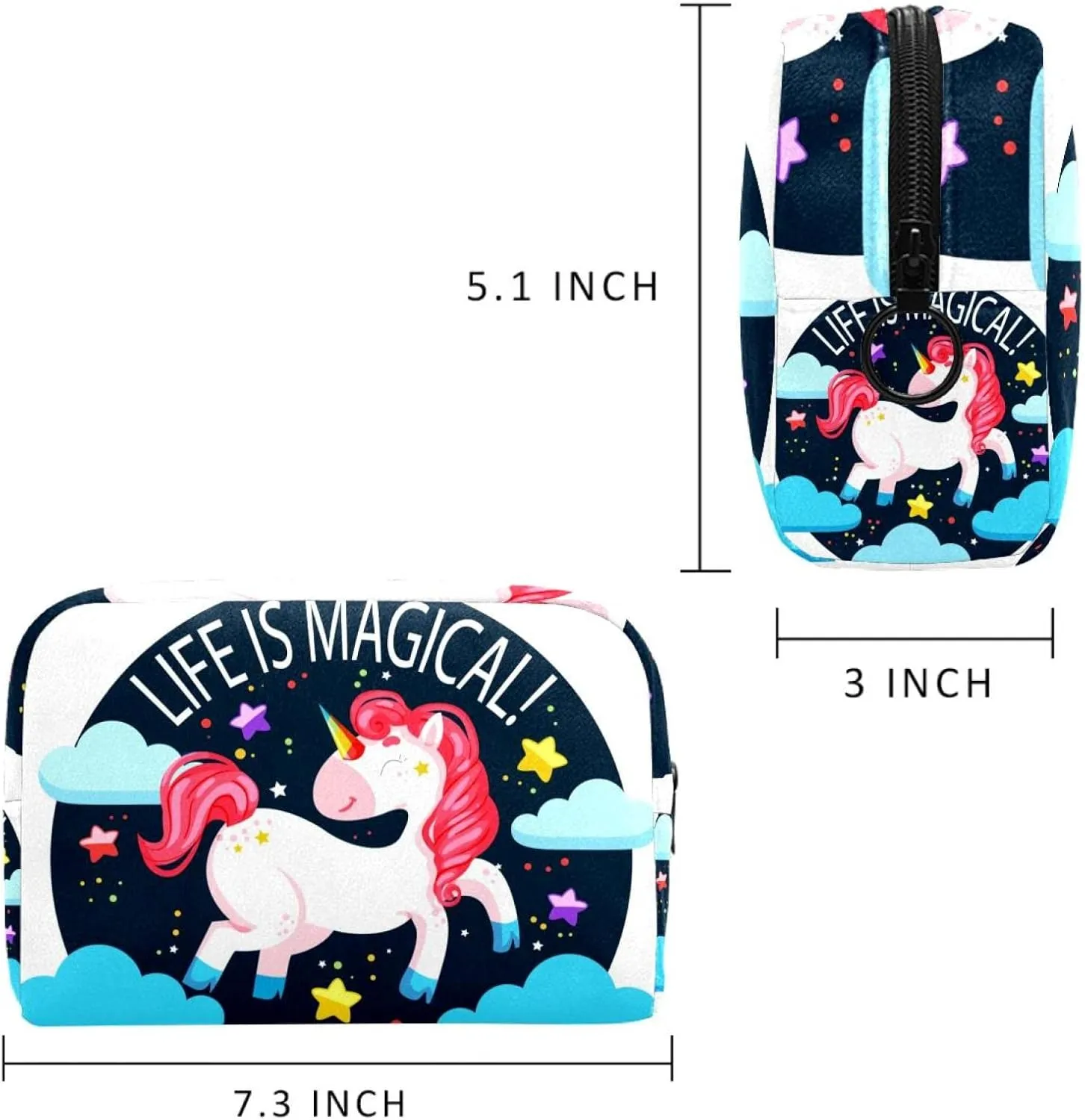 Cute Unicorn Inspirational Lettering Small Makeup Bags for Women Teen Girls, Makeup Storage Bag with Zipper Accessories Organizer Bag for Travelling