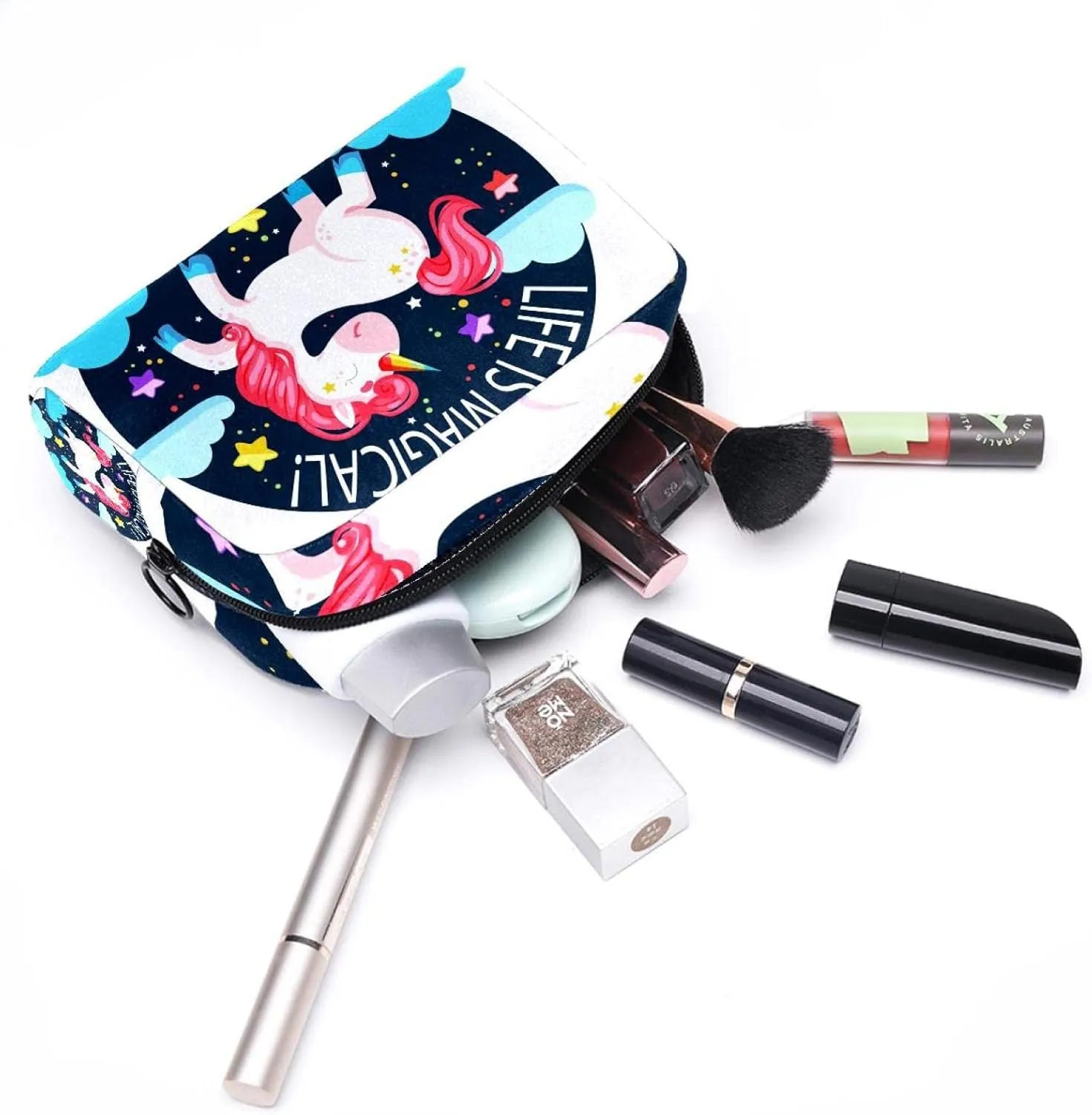Cute Unicorn Inspirational Lettering Small Makeup Bags for Women Teen Girls, Makeup Storage Bag with Zipper Accessories Organizer Bag for Travelling