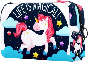 Cute Unicorn Inspirational Lettering Small Makeup Bags for Women Teen Girls, Makeup Storage Bag with Zipper Accessories Organizer Bag for Travelling