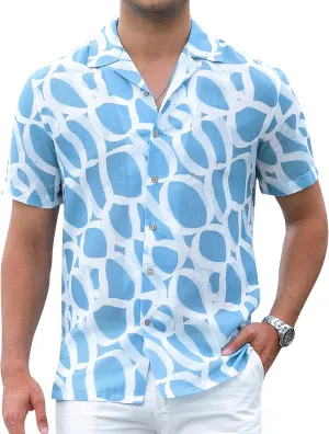 Damipow Linen Shirts for Men Casual Button Down Beach Vacation Shirt Short Sleeve Button Up Shirts with Pocket