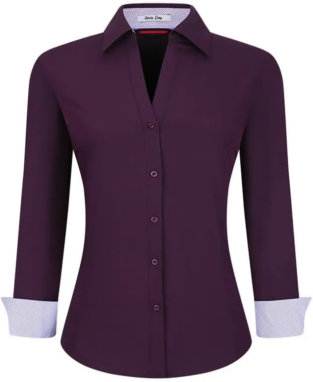 Damipow Womens Dress Shirts Wrinkle Free Button Down Shirt Long Sleeve Blouses for Work Professional