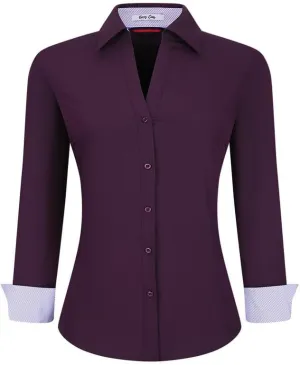 Damipow Womens Dress Shirts Wrinkle Free Button Down Shirt Long Sleeve Blouses for Work Professional