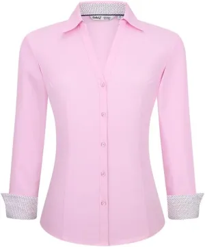 Damipow Womens Dress Shirts Wrinkle Free Button Down Shirt Long Sleeve Blouses for Work Professional