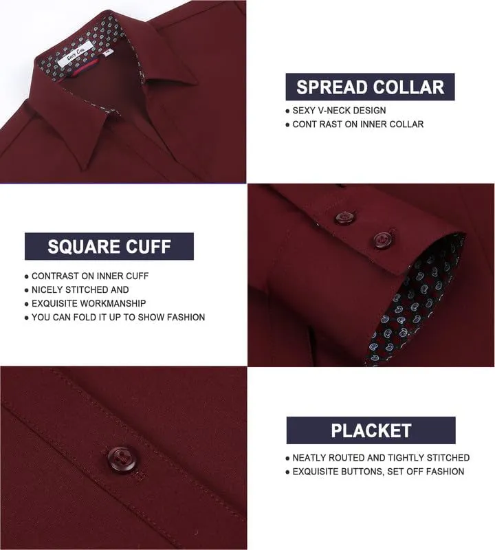 Damipow Womens Dress Shirts Wrinkle Free Button Down Shirt Long Sleeve Blouses for Work Professional