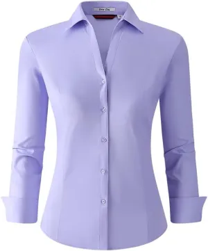 Damipow Womens Dress Shirts Wrinkle Free Button Down Shirt Long Sleeve Blouses for Work Professional
