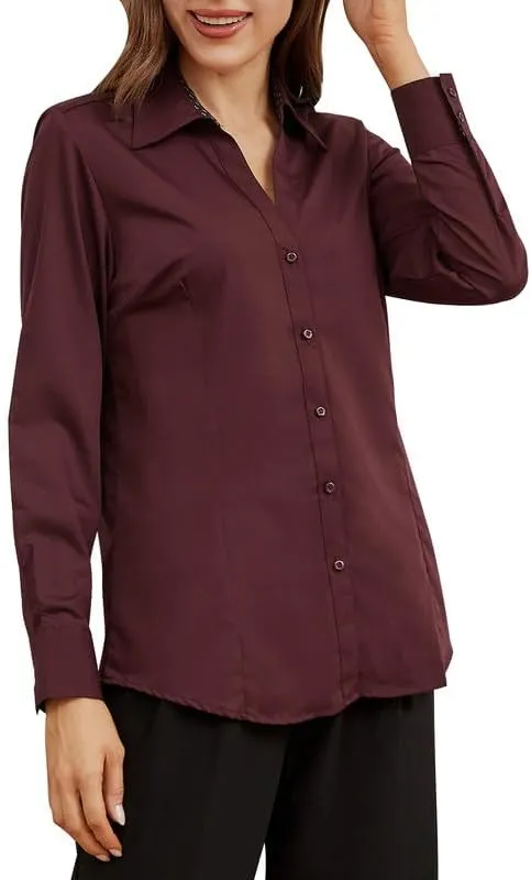 Damipow Womens Dress Shirts Wrinkle Free Button Down Shirt Long Sleeve Blouses for Work Professional