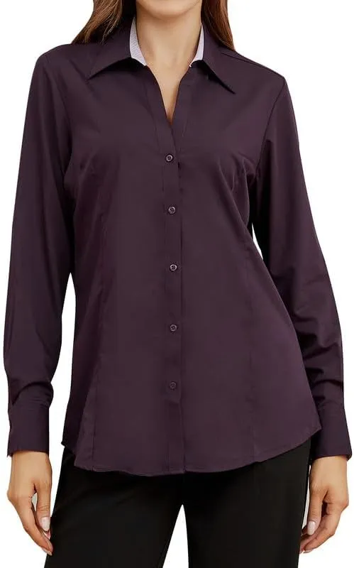 Damipow Womens Dress Shirts Wrinkle Free Button Down Shirt Long Sleeve Blouses for Work Professional