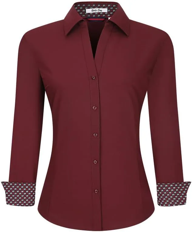 Damipow Womens Dress Shirts Wrinkle Free Button Down Shirt Long Sleeve Blouses for Work Professional