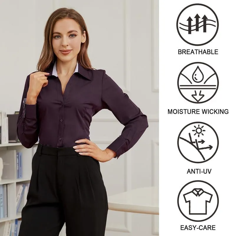 Damipow Womens Dress Shirts Wrinkle Free Button Down Shirt Long Sleeve Blouses for Work Professional