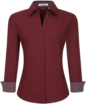 Damipow Womens Dress Shirts Wrinkle Free Button Down Shirt Long Sleeve Blouses for Work Professional