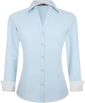 Damipow Womens Dress Shirts Wrinkle Free Button Down Shirt Long Sleeve Blouses for Work Professional