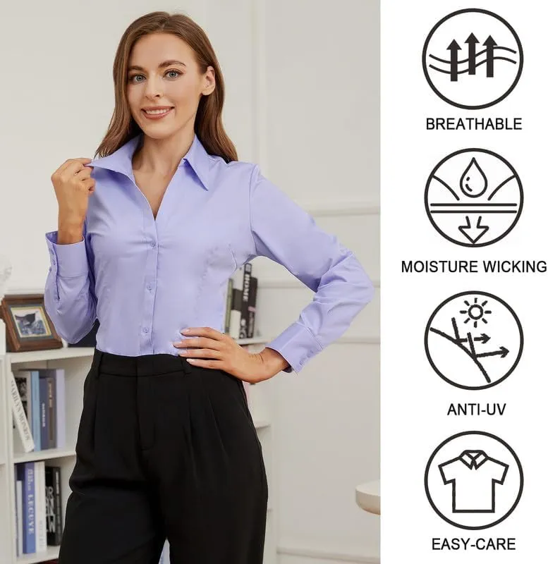 Damipow Womens Dress Shirts Wrinkle Free Button Down Shirt Long Sleeve Blouses for Work Professional