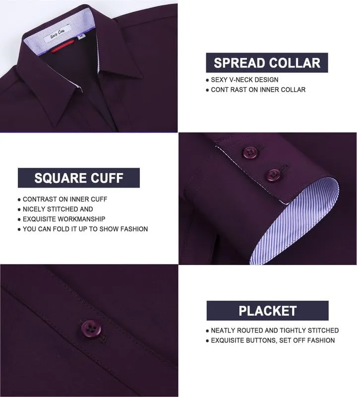 Damipow Womens Dress Shirts Wrinkle Free Button Down Shirt Long Sleeve Blouses for Work Professional