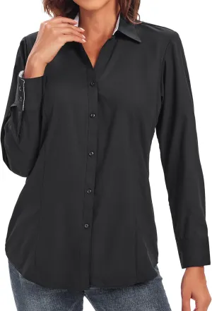 Damipow Womens Dress Shirts Wrinkle Free Button Down Shirt Long Sleeve Blouses for Work Professional