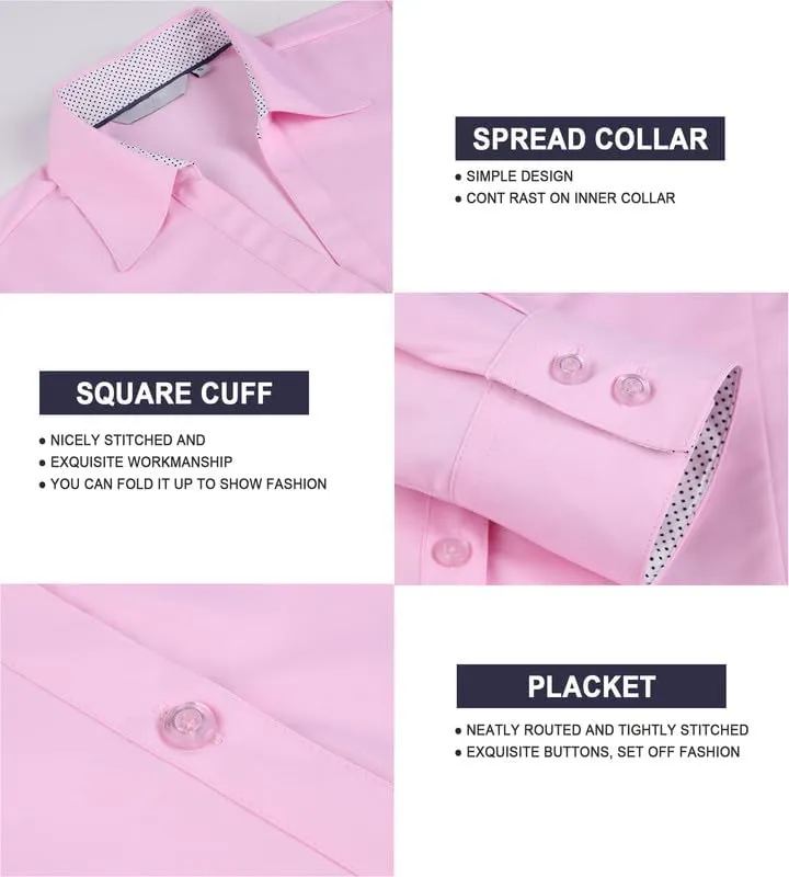Damipow Womens Dress Shirts Wrinkle Free Button Down Shirt Long Sleeve Blouses for Work Professional