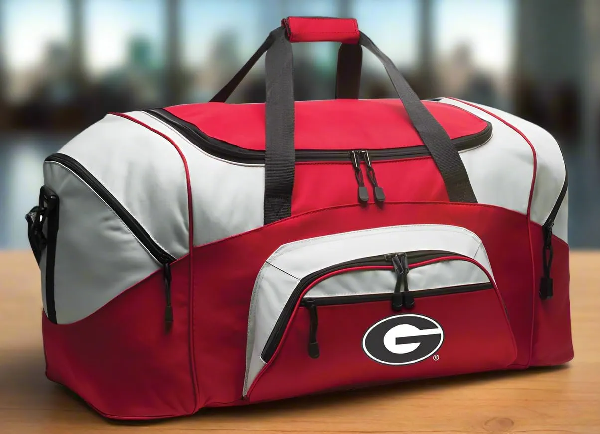 DELUXE University of Georgia Suitcase Duffel Bag or LARGE Georgia Bulldogs Gym Bag Gear Duffle (Red)