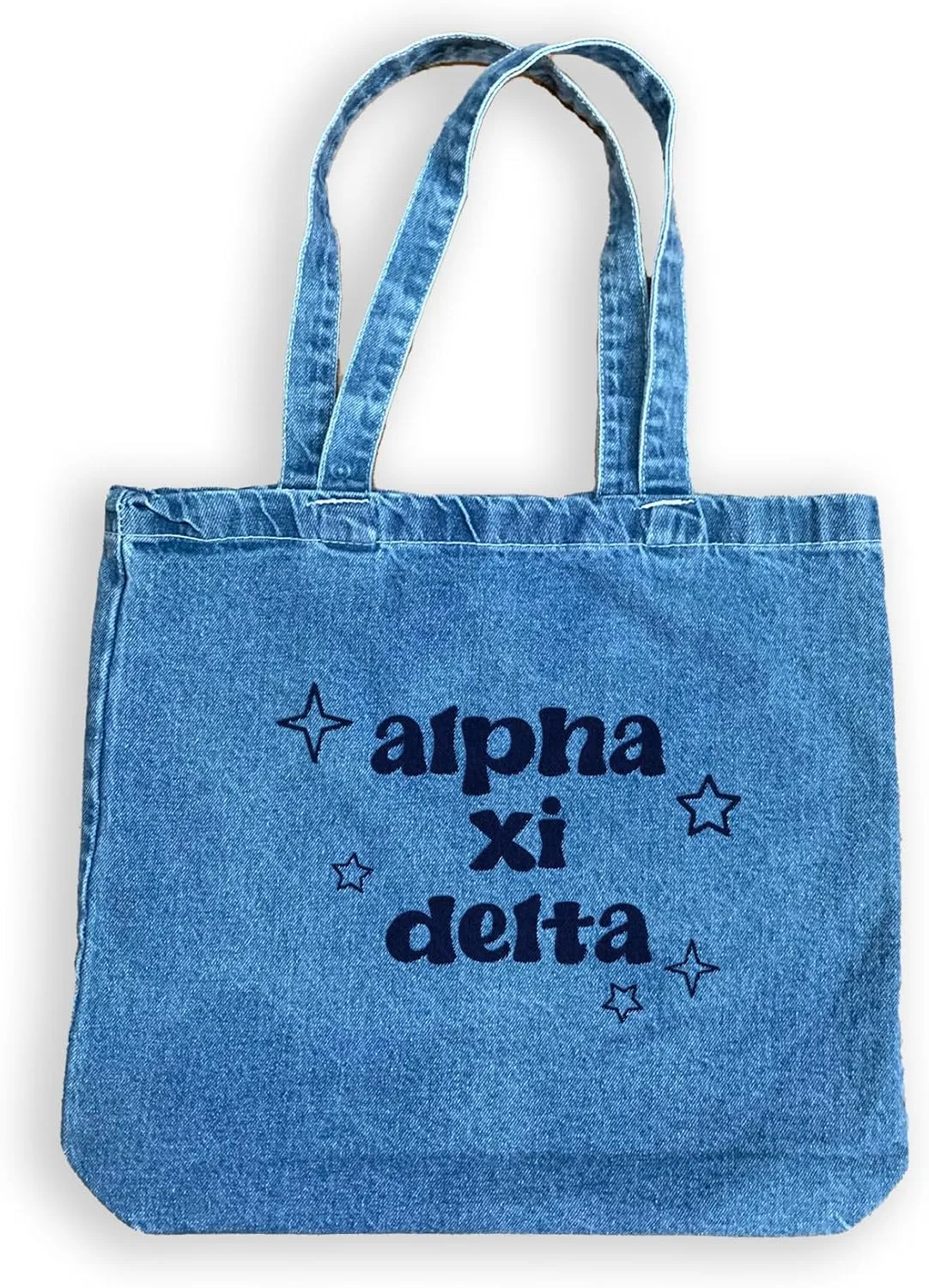 Denim Tote Bag - Retro Vibe Sorority Tote with Name and Stars Design