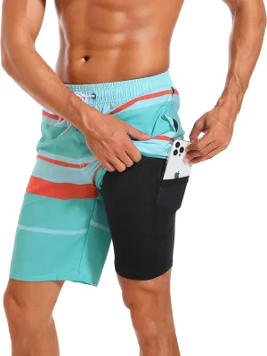difficort Mens Swim Trunks with Compression Liner Quick Dry Bathing Suits Shorts with Zipper Pockets