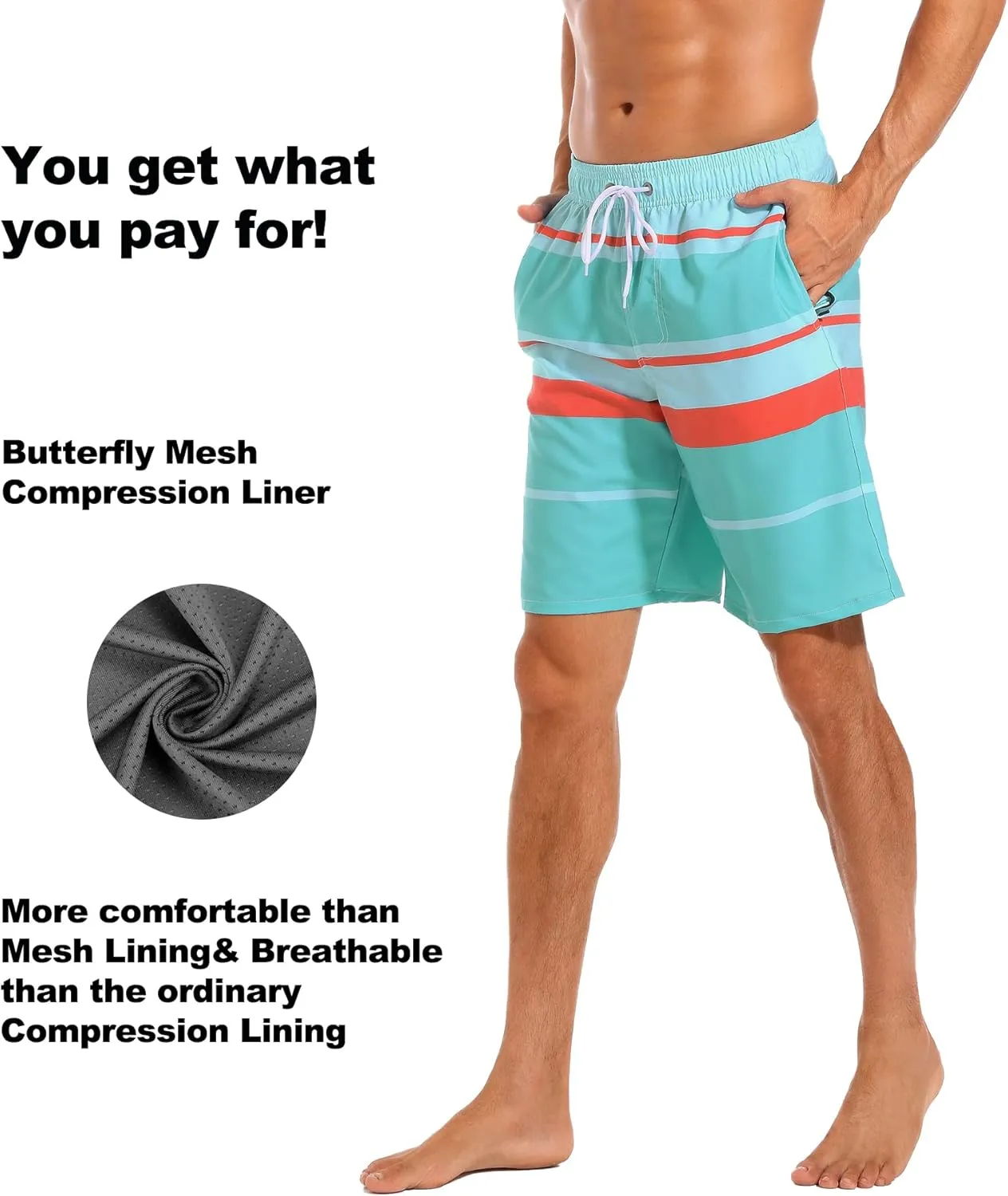difficort Mens Swim Trunks with Compression Liner Quick Dry Bathing Suits Shorts with Zipper Pockets