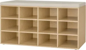DINZI LVJ Shoe Storage Bench with Cushion, 12-Cubby Shoe Rack, Adjustable Shelves, 40.9" Long Shoe Organizer Bench for Entryway, Mudroom, Hallway, Garage, Natural and Cappuccino Beige