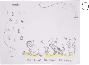 Disney Classic Winnie The Pooh, White, Grey & Lime Super Soft Milestone Baby Blanket, White, Grey, Lime, Charcoal