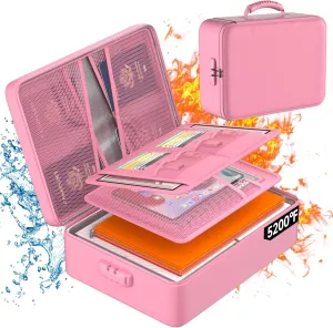 DocSafe 5200°F Document Organizer with Lock,Upgraded Heat Insulated Fireproof＆Waterproof Box 8 Layers File Organizer,Portable Home Travel Safe Storage for Important Documents, Files,Pink (Soft)