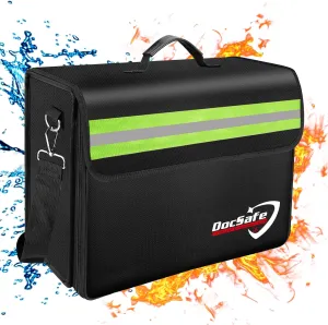 DocSafe 5200°F Large Fireproof＆Waterproof Document Bag with Multiple Pockets,(17”x12.5”x7.2”) File Storage Organizer Important Document Holder